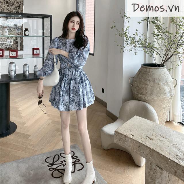 Đầm Tay Dài Cổ Tròn Họa Tiết Hoa Phong Cách Retro Cho Nữ | BigBuy360 - bigbuy360.vn