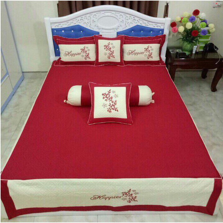 Set chăn ga gối satin 7 món thêu cực đẹp dùng phòng cưới,làm quà tặng biếu sang trọng | BigBuy360 - bigbuy360.vn