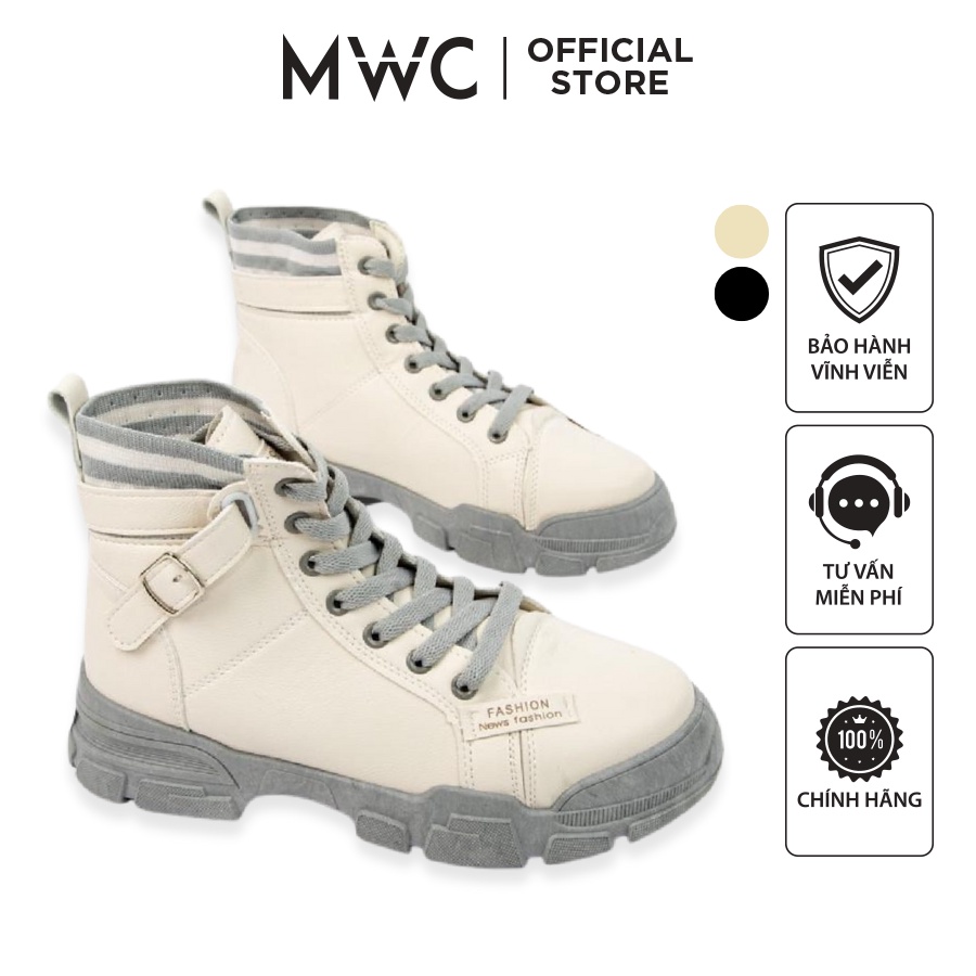 Giày MWC 0556 - Giày Thể Thao Nữ Đế Độn Thiết Kế Cổ Cao Chất Liệu Da Trơn Cá Tính