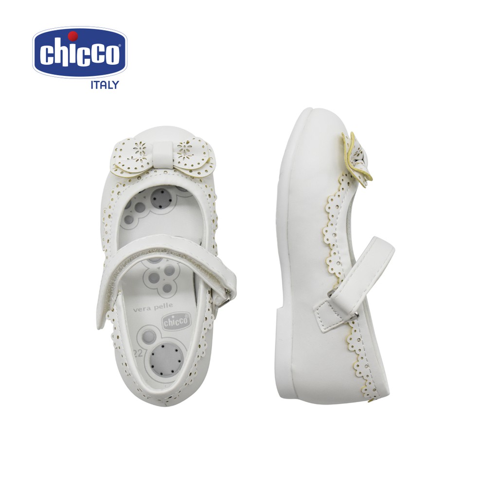 Giầy búp bê mát-xa chân cho bé Nơ trắng/đen viền hoa Chicco