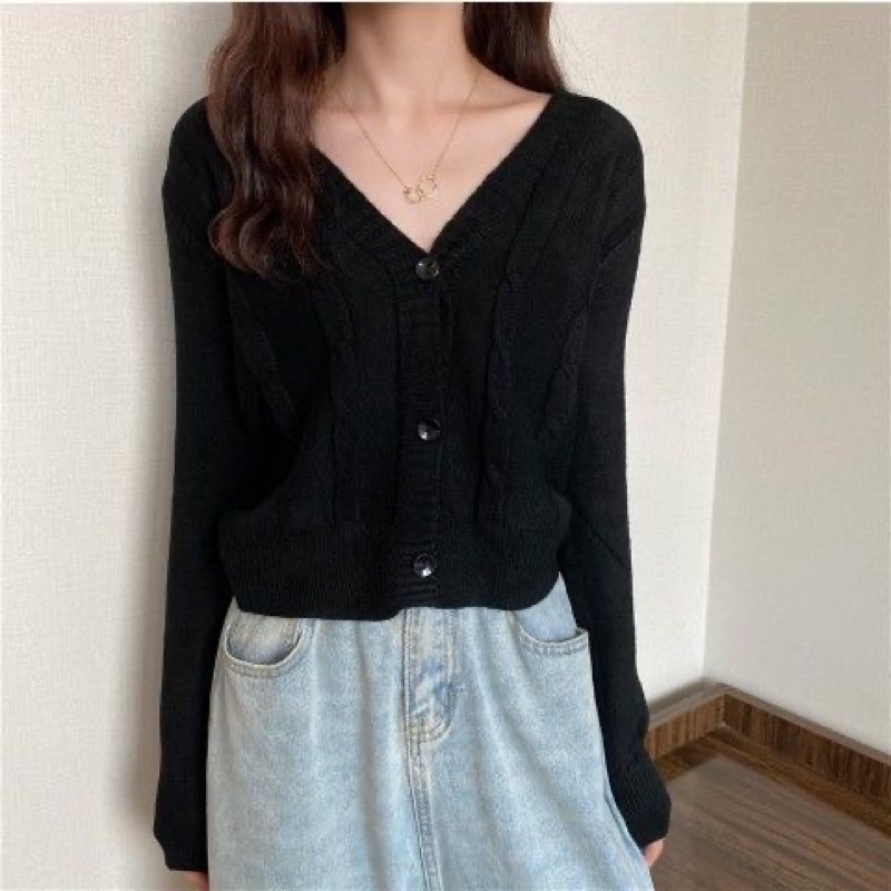 Áo Khoác Cardigan Dệt Kim Cổ Tim Xinh Xắn Cho Nữ Chất Len Tăm Phong Cách Ulzzang Hàn Quốc Nhiều Màu