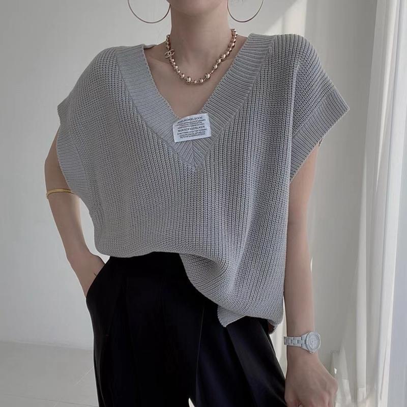 [Augustcloth] Áo len cổ chữ V rộng ngắn tay phong cách Hàn Quốc