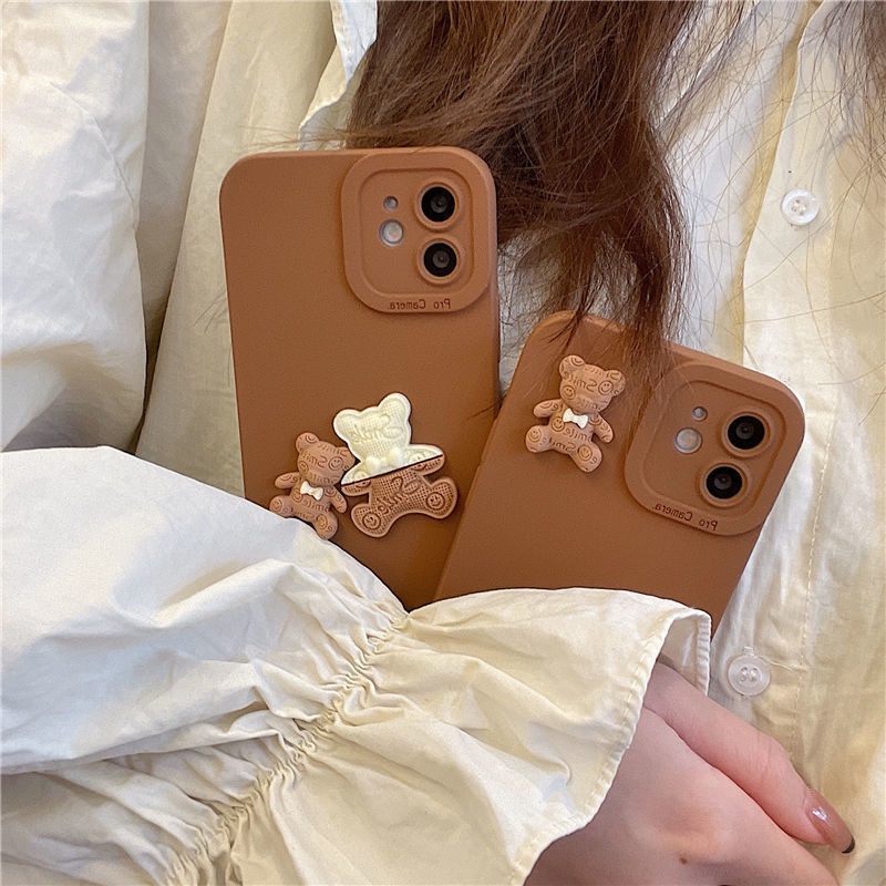 Ốp lưng iphone cạnh vuông bảo vệ camera Brown Smile 7plus x xsmax 11 11promax 12 12pro 12promax 13 13pro 13promax DT13