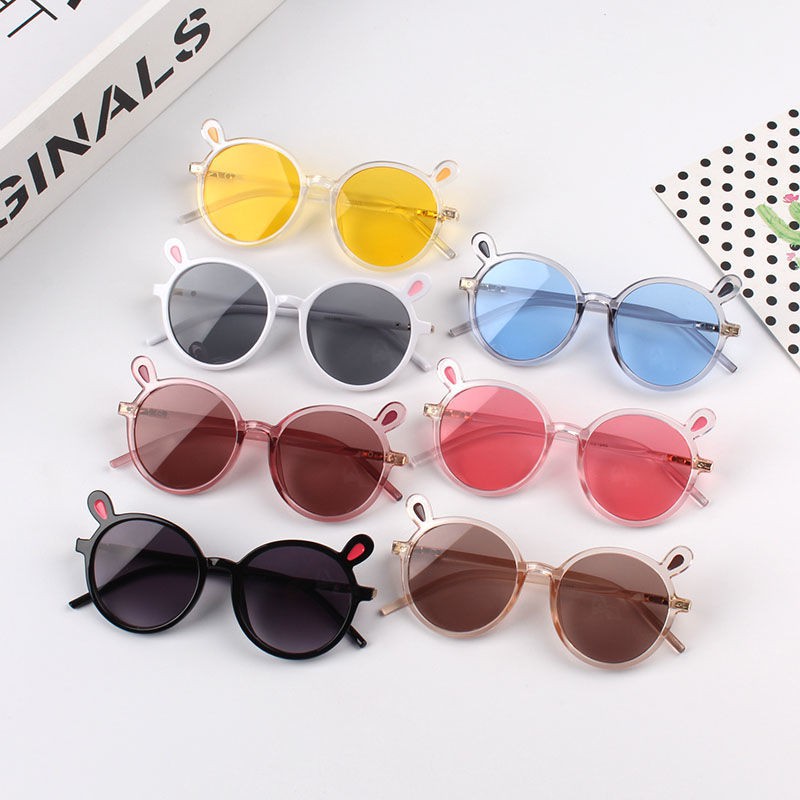 Kính Mát Tròn Chống Tia Uv400 Hình Tai Thỏ Dễ Thương Cho Bé