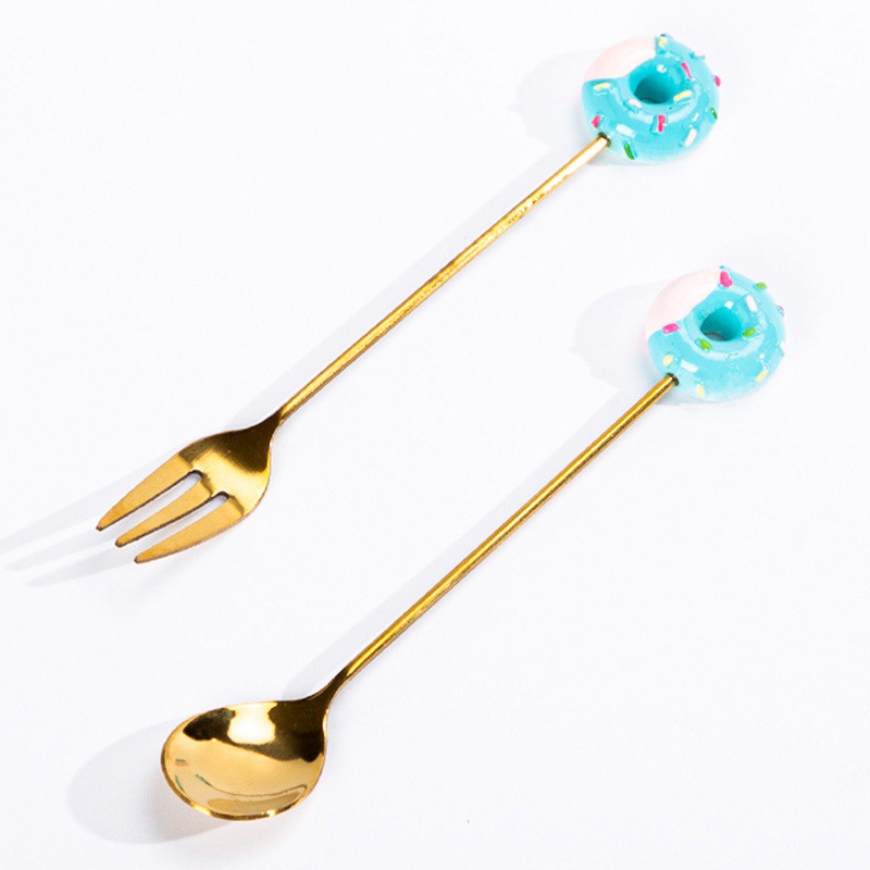 Muỗng/ Nĩa bằng thép không gỉ cán dài dễ thương