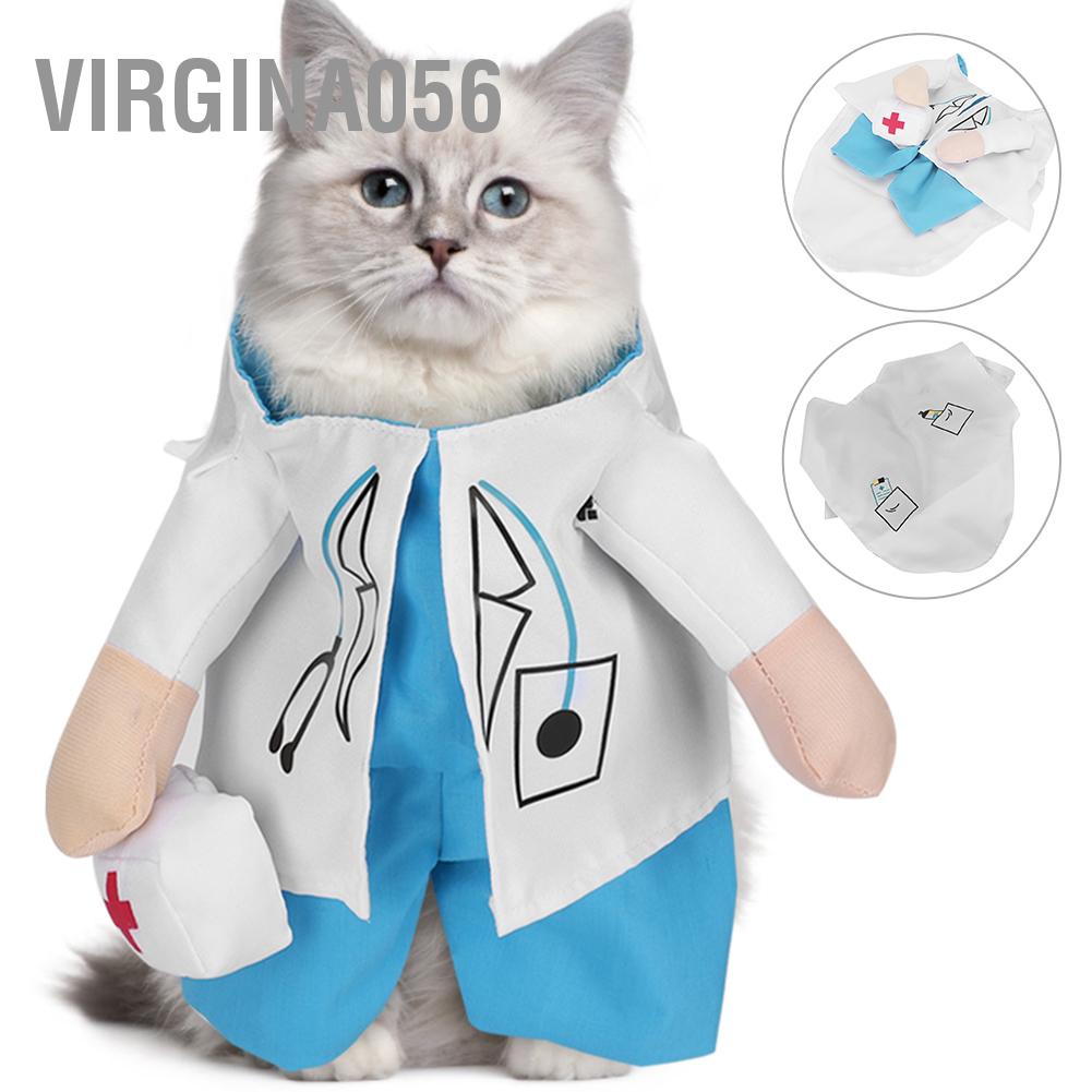 Virgina056 Mini Dễ thương Hài hước Quần áo cho mèo Bác sĩ Bộ đồ Mặc quần Trang phục Đồ dùng thú cưng