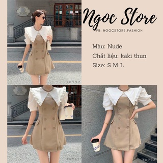 Đầm xoè phối cổ bèo màu nude chất kaki thun