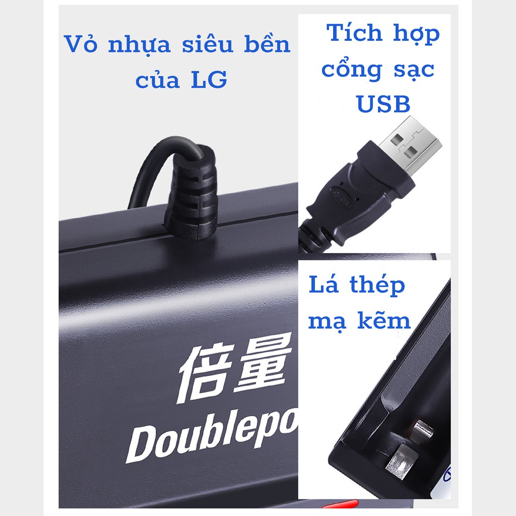 Bộ sạc pin Doublepow DP-UK83 tự ngắt khi đầy pin, chuyên dụng sạc pin AA/AAA, 4 khay sạc được 4 viên pin