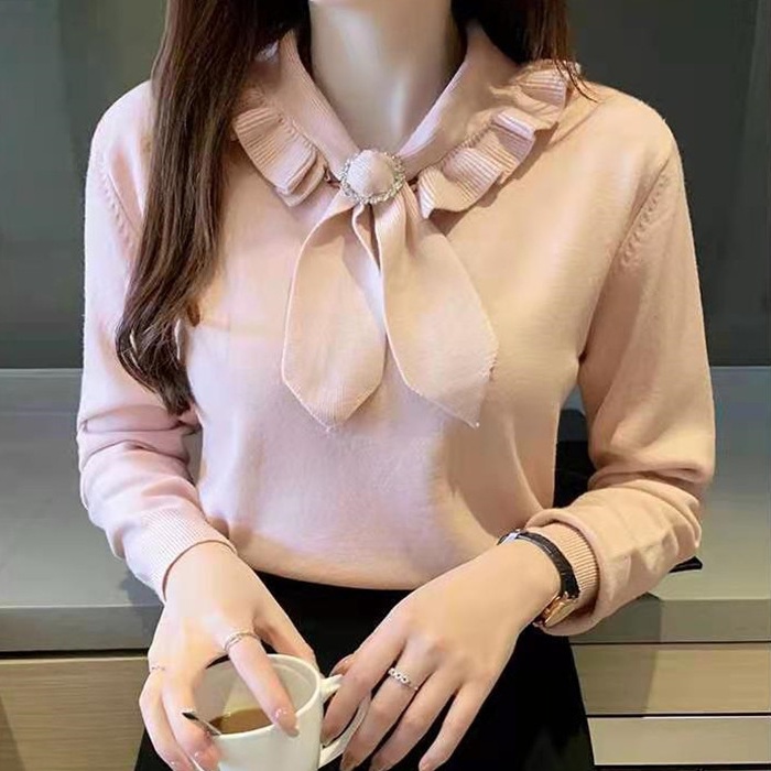 SUXI Áo Dệt Kim Tay Dài Dáng Rộng Màu Sắc Đơn Giản Phong Cách Vintage