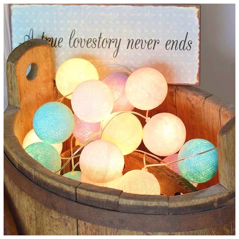 Dây đèn led trang trí 3mét 20 quả cầu mây mix màu đẹp mắt milkdecor-009