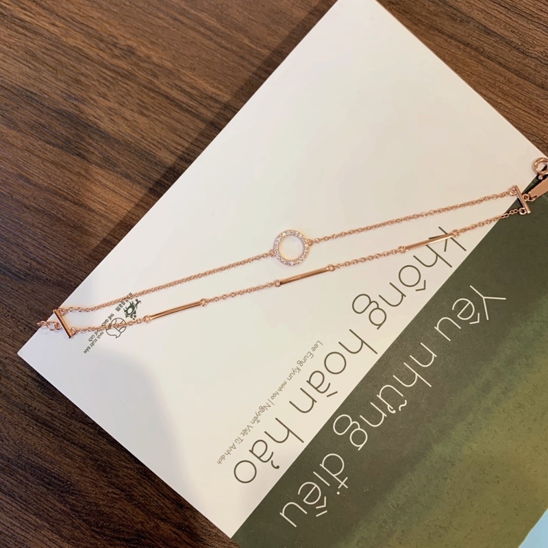 Vòng tay bạc 925 SUMMERY mặt tròn dây đôi 2 tầng lắc tay S925 mạ vàng hồng