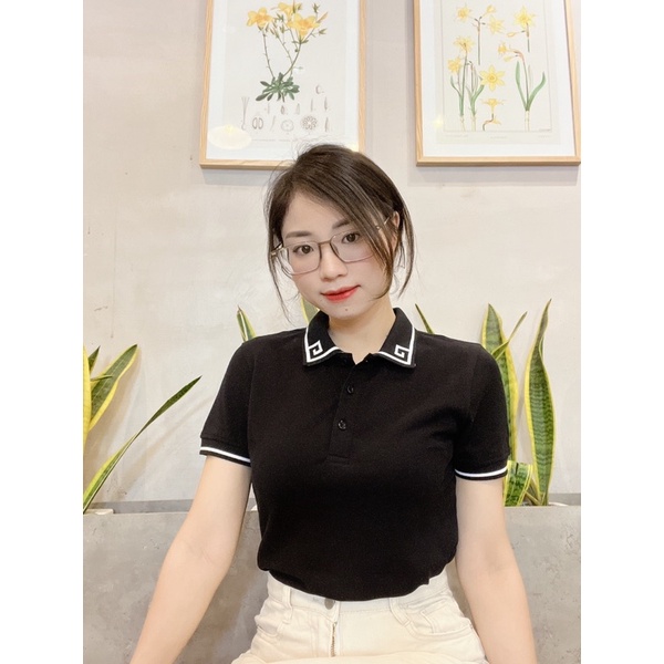 Áo Polo Nữ Tông Đen Soleil Cotton Cao Cấp,  Basic thoang mát Chất Liệu Pique Măt chim,dáng suông TIPK9765100
