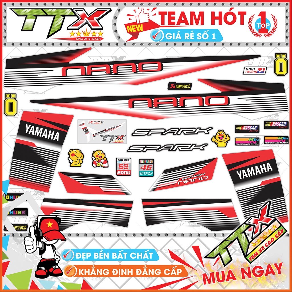 Tem xe sirius đỏ đen nano spack , Tem dán xe sirius spack nano đen đỏ siêu đẹp , Shop Team sirius đỏ đen