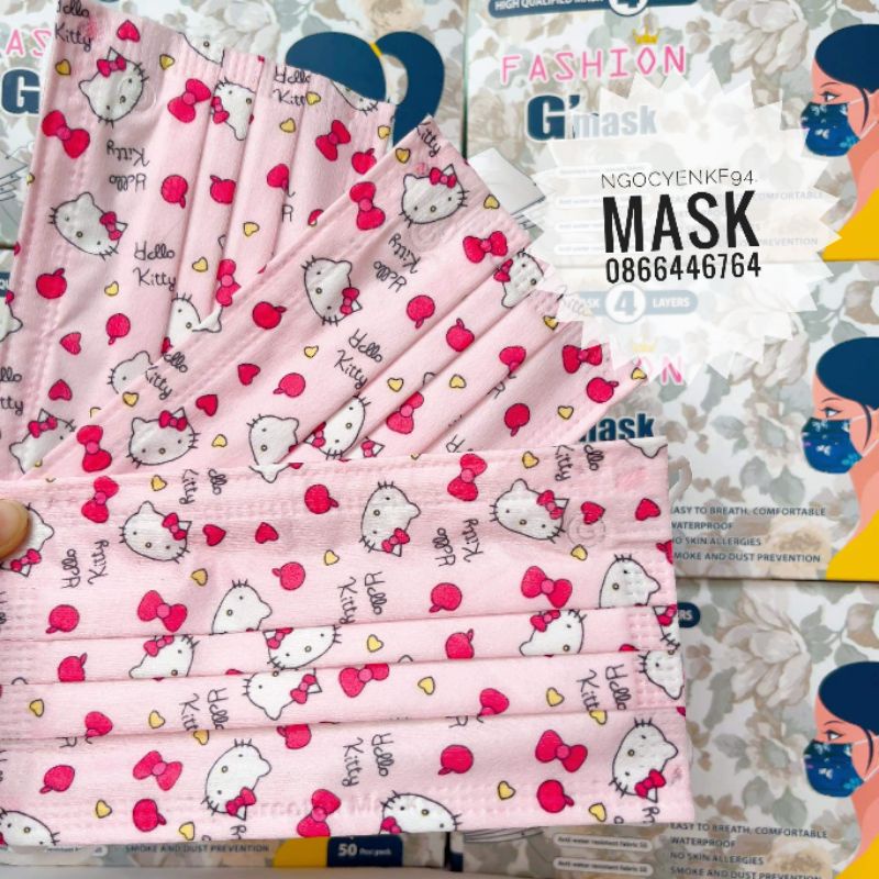Khẩu Trang Cao Cấp 4 Lớp Hoạ Tiết Gấu Hoạt Hình Garcotex Fashion