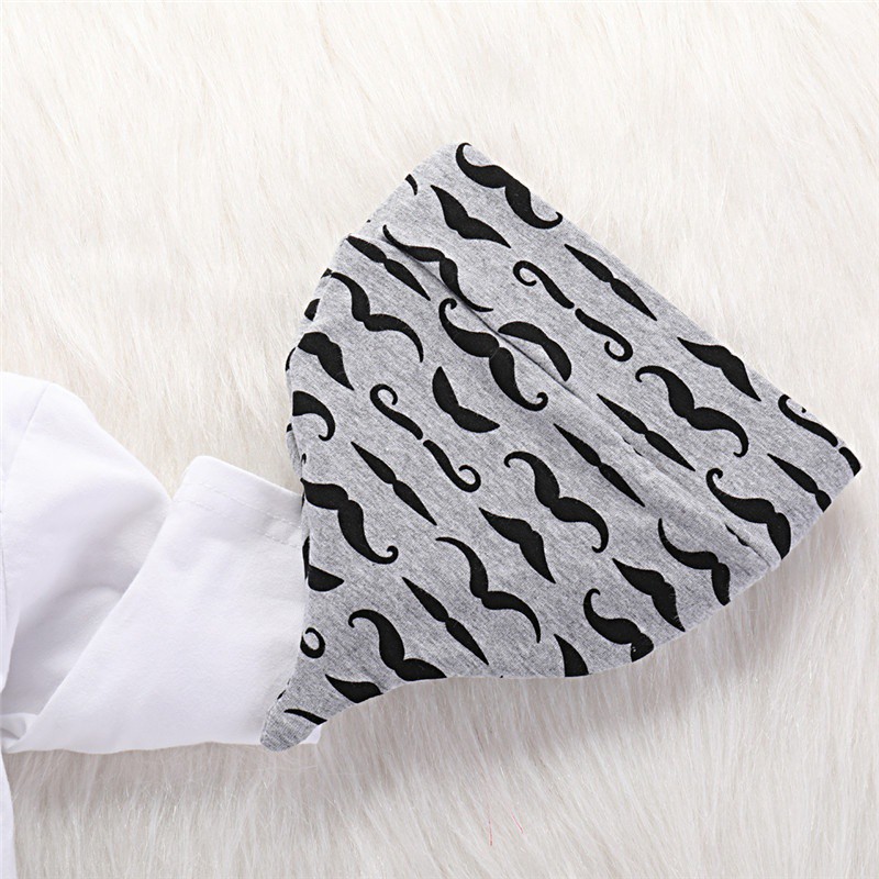 Bộ áo romperMikrdoo  cổ tròn tay dài gắn nơ kèm quần dài và mũ họa tiết dễ thương dành cho bé sơ sinh