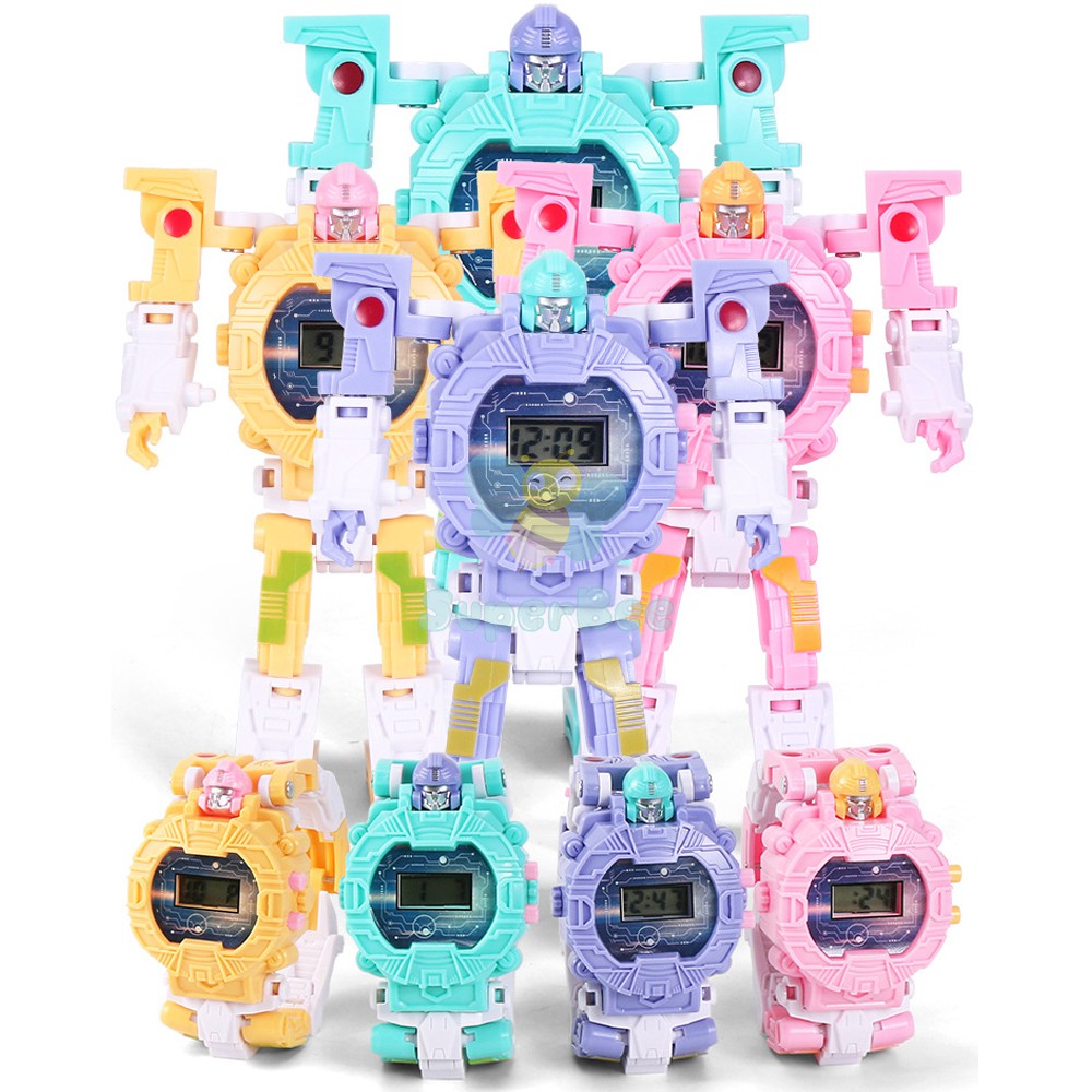 (2-3 tuổi) Đồng Hồ Robot Biến Hình SuperBee, Đồng Hồ Điện Tử Hoạt Hình Elsa Nhiều Màu Sắc Cho Bé Trai Và Gái