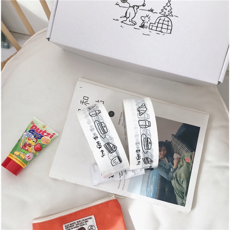 Băng Keo Dính Gói Hàng, Cuộn 500 Stickers Hoạ Tiết Hoạt Hình Dễ Thương