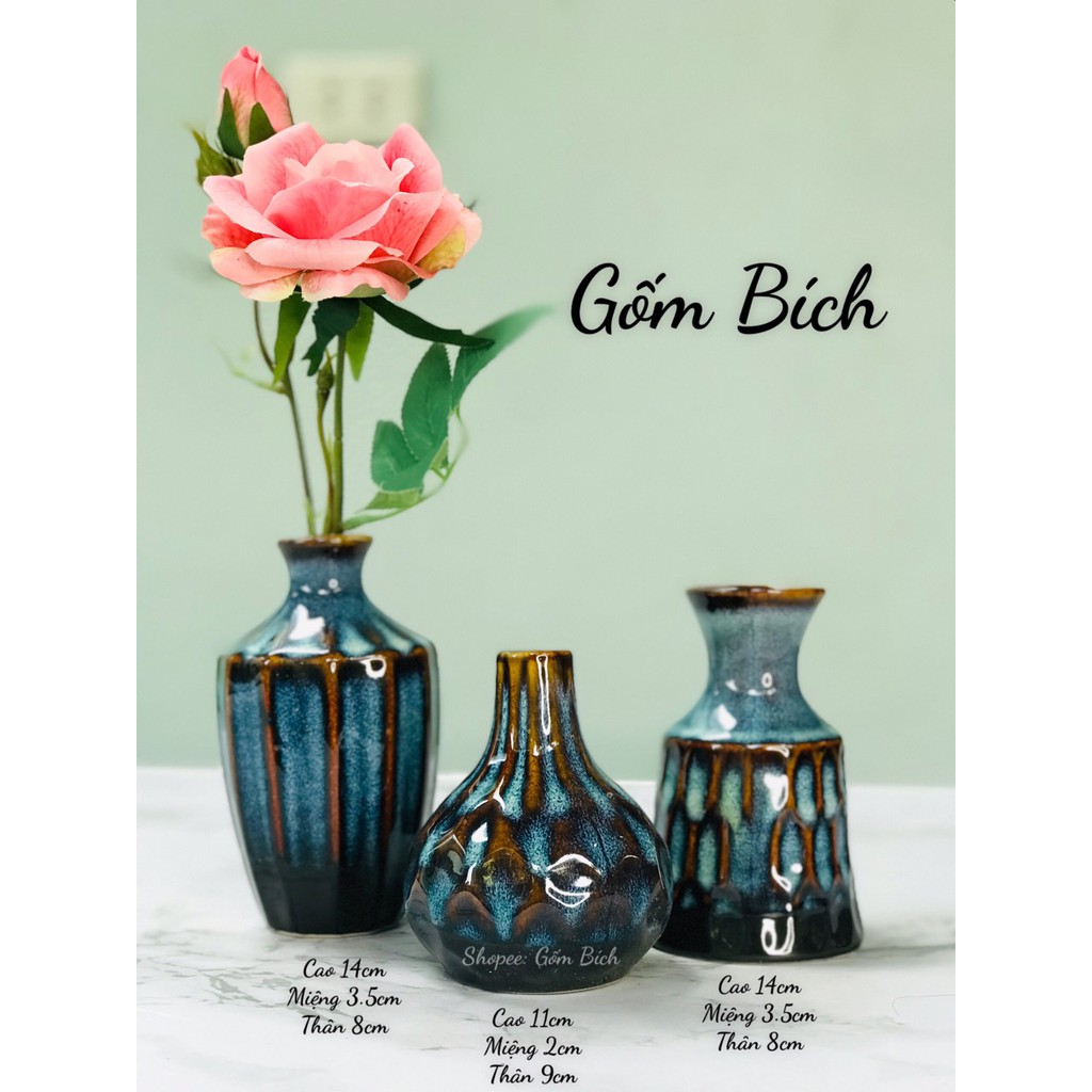 Set Combo 3 Bình Hoa Lọ Hoa Mini Nhiều Mẫu Men Hỏa Biến - Gốm Sứ Bát Tràng - Decor Trang Trí