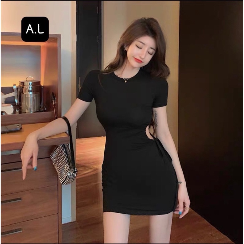 💥 HOT HOT 💥 Đầm thun hở eo 💕 Có 2 màu đen trắng cực sang chảnh 💕 dáng body cho các chị em