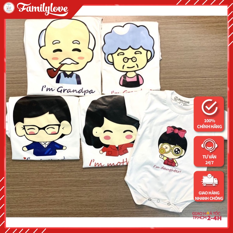 Áo gia đình Familylove - Mẫu Áo gia đình chibi cho cả Đại gia đình Ông Bà Cha Mẹ - Ghi chú hình in