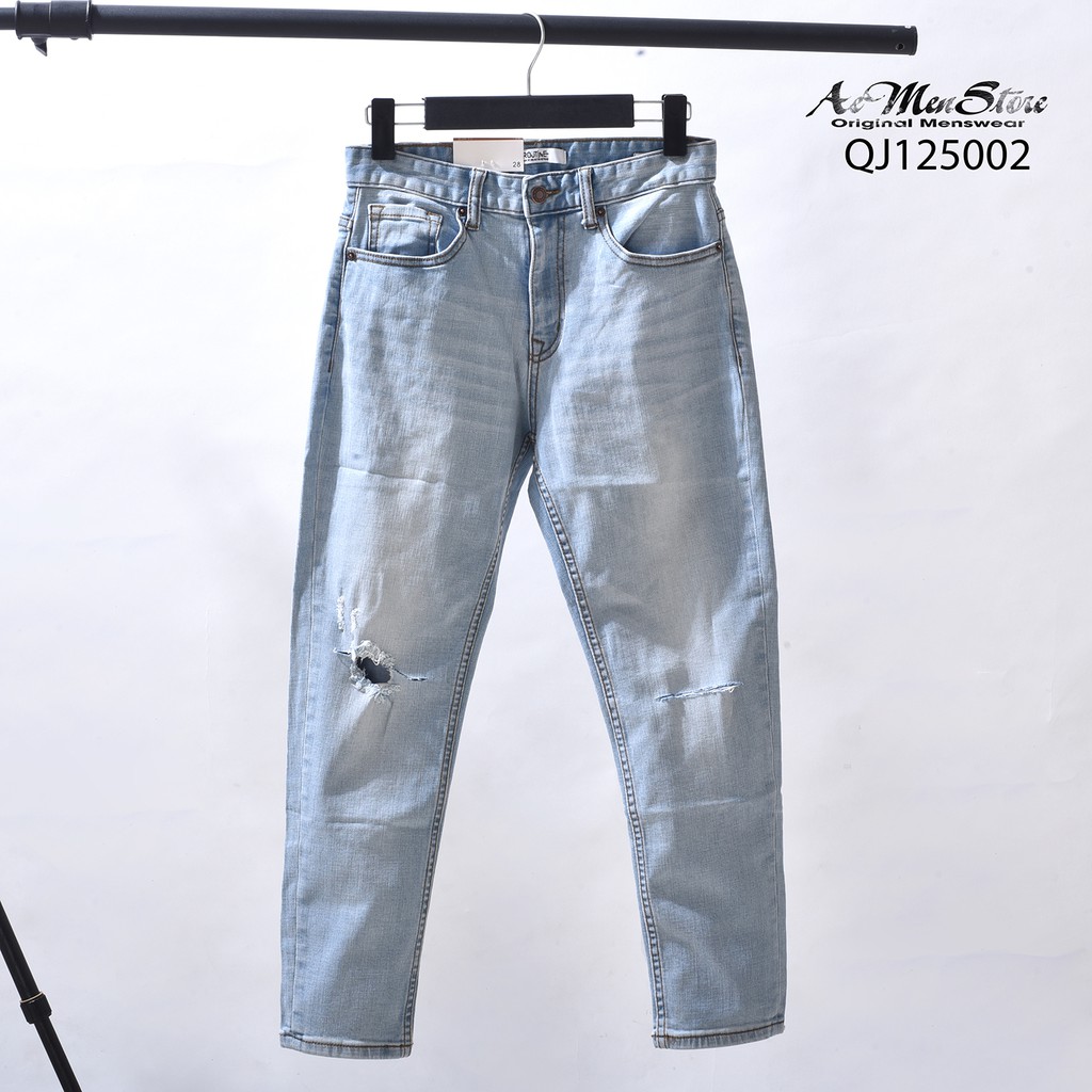 Quần jean nam rách gối xanh nhạt QJ125002 mẫu quần jean mới nhất từ Routine