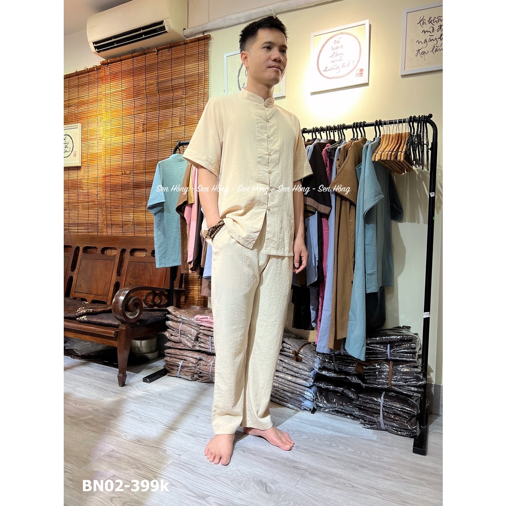 BỘ ĐŨI NHẬT CỔ TÀU NAM - mẫu Phật tử, cư sĩ nam tay ngắn #đồ lam đi chùa, mặc nhà vải mát BN02