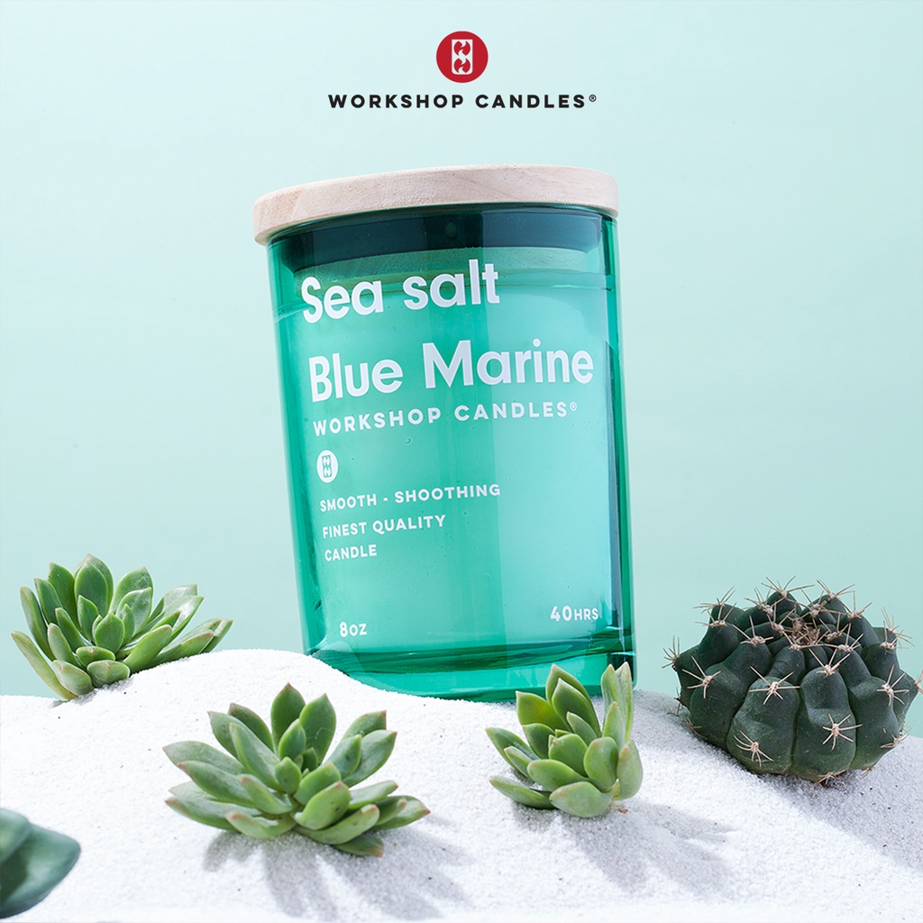 Nến thơm Blue Marine Sea Salt Workshop Candles H&amp;H Home 8 oz mùi hương biển khơi thanh mát