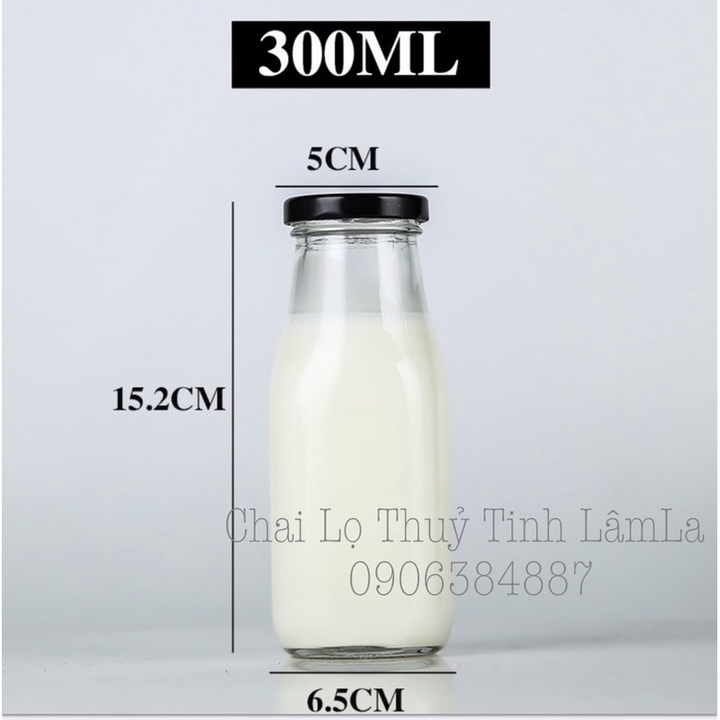 Chai Thuỷ Tinh Đựng Sữa Nắp Thiếc 300ml | Đựng Sữa Chua , Sữa Hạt ,Nước Ép Trái Cây | BigBuy360 - bigbuy360.vn