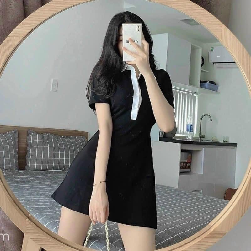 Váy Polo Thun Suông Ngắn Tay - Đầm Ôm Body Cổ Sơ Mi Nữ Siêu Xinh