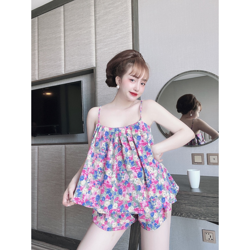 Đồ Ngủ Sexy Nữ, Đồ Ngủ Bigsize Bộ Mango Xếp Ly Freesize Dưới 75Kg