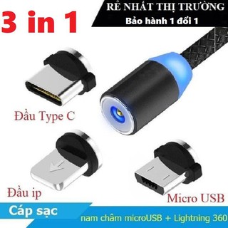 Hàng hot - cáp sạc 1 dây dù 3 đầu nam châm x-cable 360 cho lightning - type c - micro usb