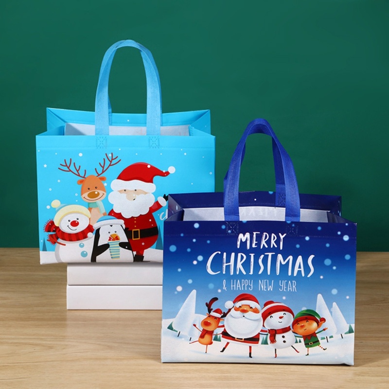 Túi Tote Mua Sắm Không Dệt Có Tay Cầm Và Tái Sử Dụng Họa Tiết Ông Già Noel Hoạt Hình