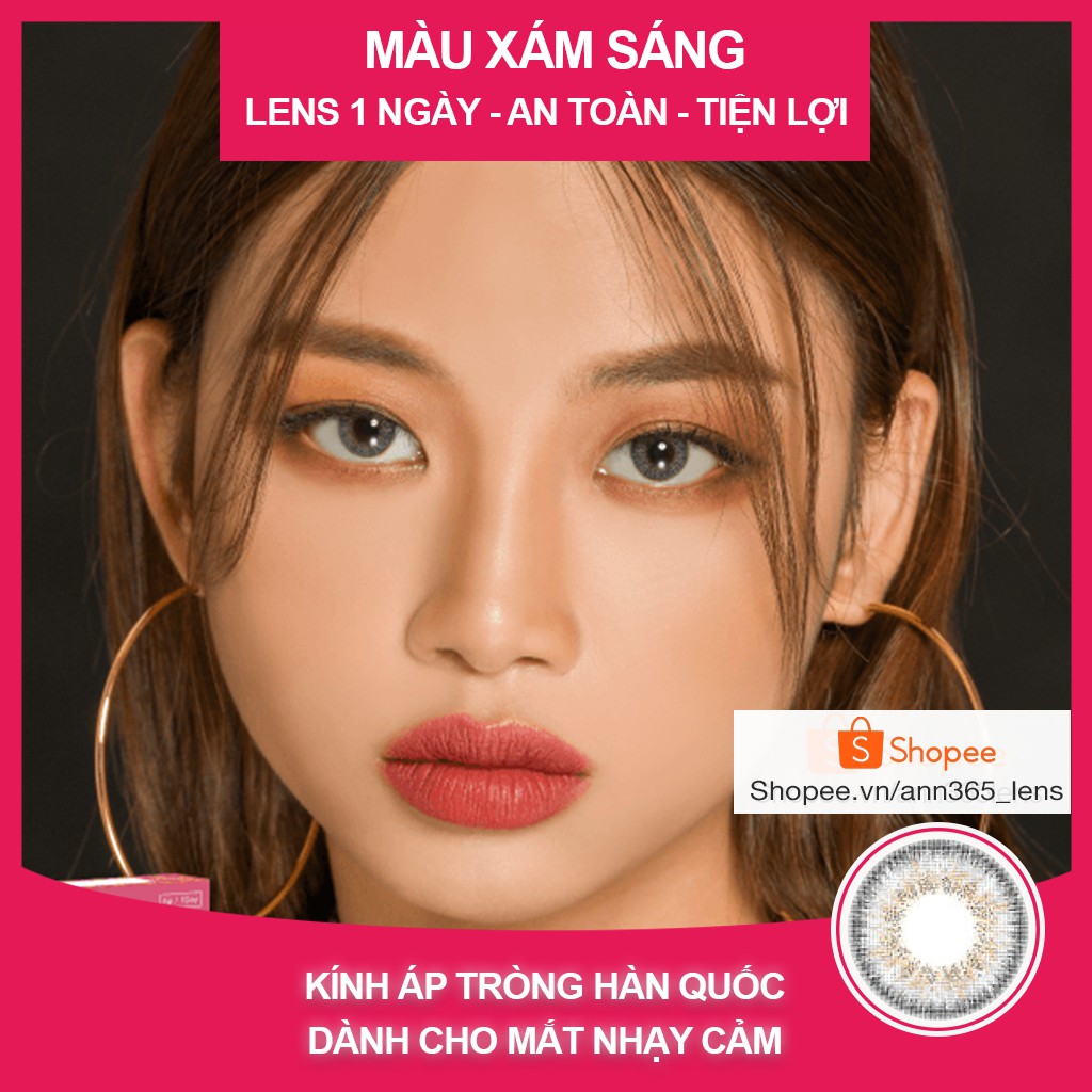 Lens màu dùng 1 ngày , kính áp tròng đeo 1 lần ,  lens for girl Hàn Quốc , len mắt êm nhiều độ cận thị màu xám, nâu