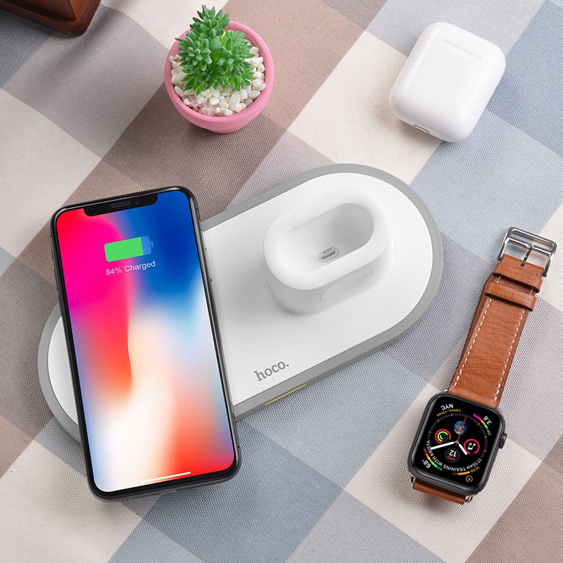 Đế Sạc Không Dây Hoco CW21 đa năng tiện dụng 3 trong 1 cho điện thoại đồng hồ và tai nghe