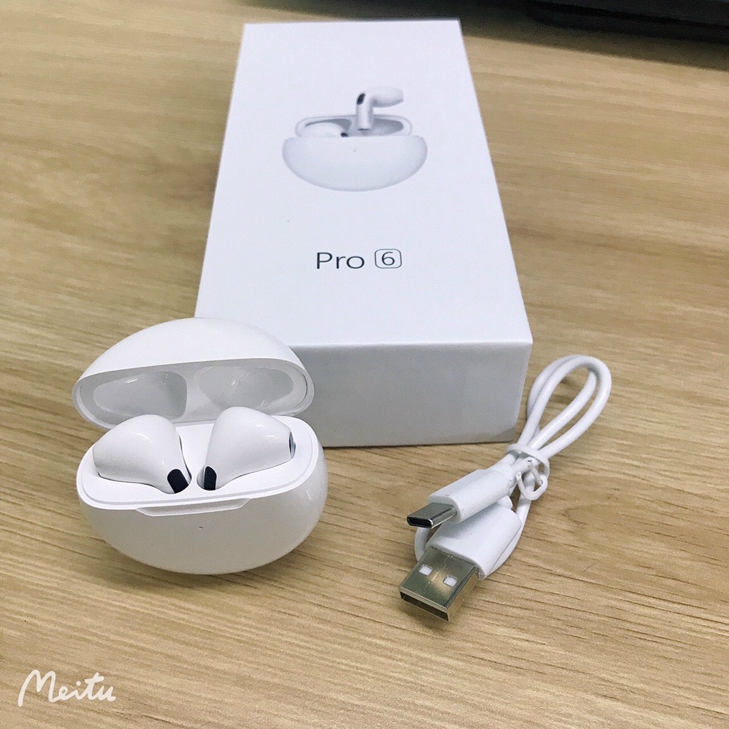 Tai nghe pro 6 bản cao cấp nhất, tai nghe bluetooth không dây có mic, âm thanh vòm cảm biến định vị đổi tên