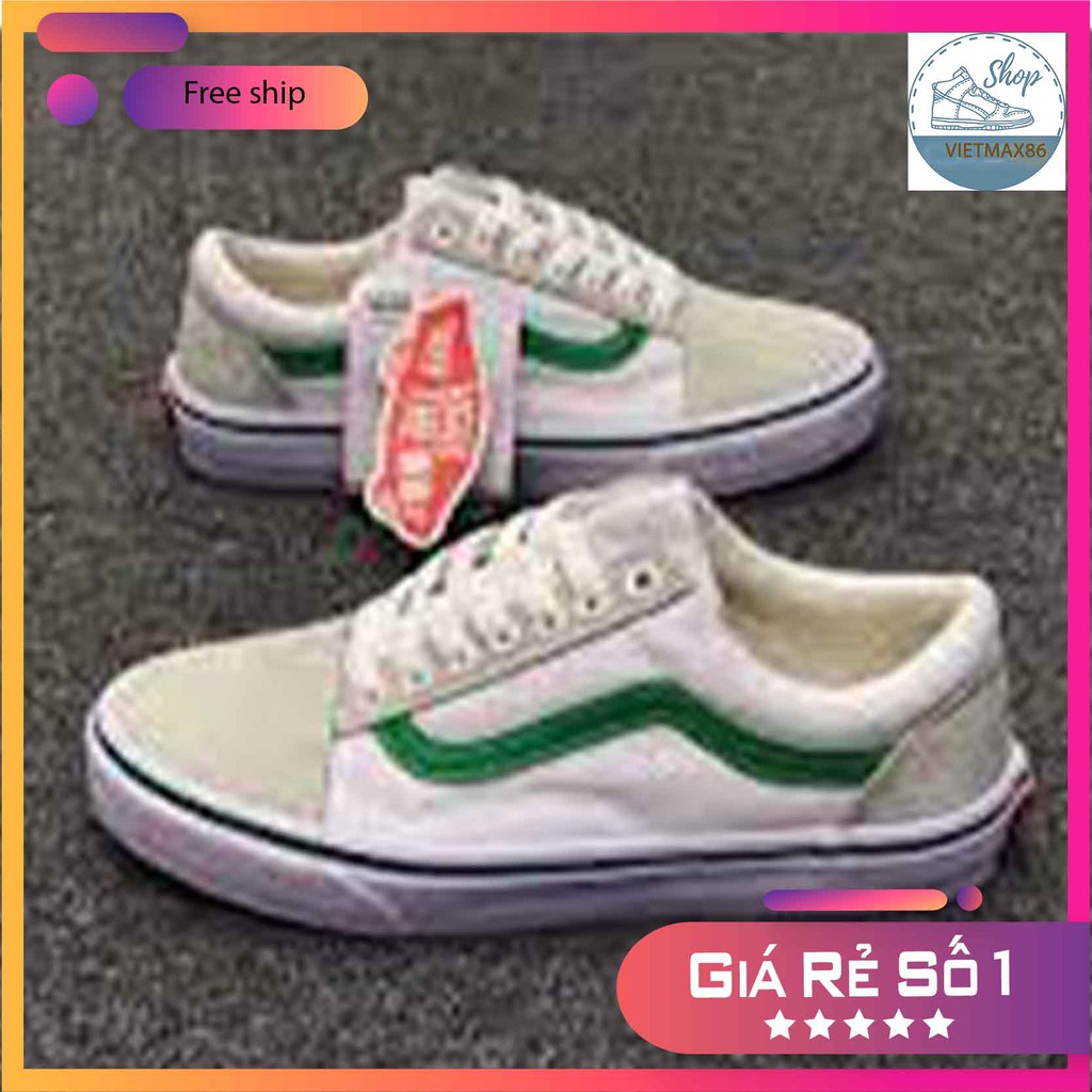 Giày Thể Thao Vns Old Skool  Trắng Sóng Xanh (Da Lộn) Cho Cả Nam Và Nữ, giày giá rẻ tặng kèm bull box bill / vietmax86 | BigBuy360 - bigbuy360.vn