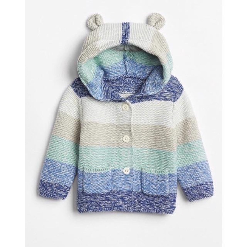 Áo khoác len tai gấu GAP kẻ xanh sz 0-24M