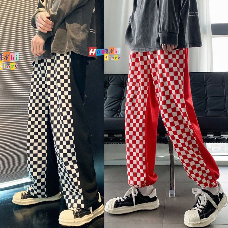 Quần Jogger 3D Ulzzang Unisex Jogger Caro 1 Mặt Trước Dây Rút Lai Ống Rộng V2 - MM