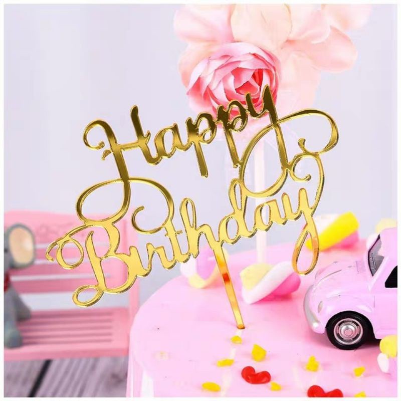 Set 10 thẻ mica tráng gương trang trí bánh, phụ kiện cắm bánh