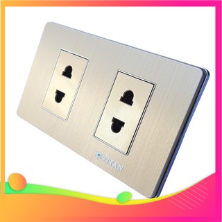 Mặt 2 Ổ Cắm Đơn 2 Chấu Titan Gold