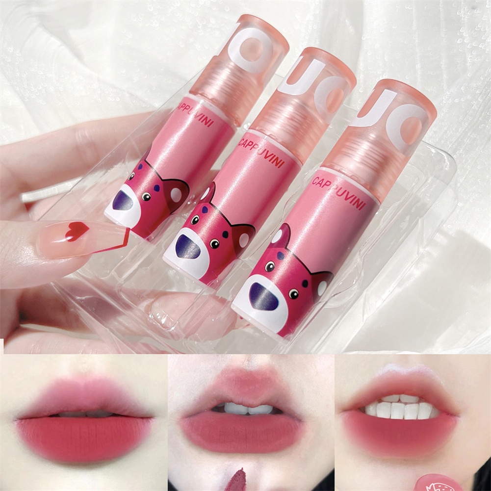 Cappuvini 3 Gói Bộ Gấu Hồng Môi Bùn Matte Lip Men Nhung Trắng Trong Nước Tẩy Trang Mắt Môi ANNIES