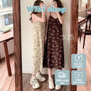 Váy hai dây hoa nhí vintage dáng suông - Váy đầm nữ 2 dây freesize chất thô lụa mềm mát mặc hè C218