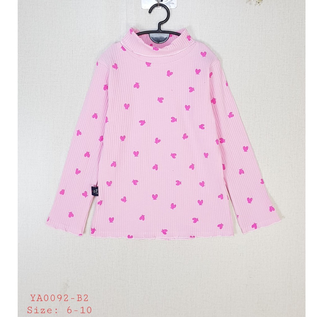 YA0092-B Áo len tăm cho bé gái cổ 3p dài tay in trái tim, có 3 màu trắng,hồng cam,hồng phấn ,hiệu H&TKids,size 6-10