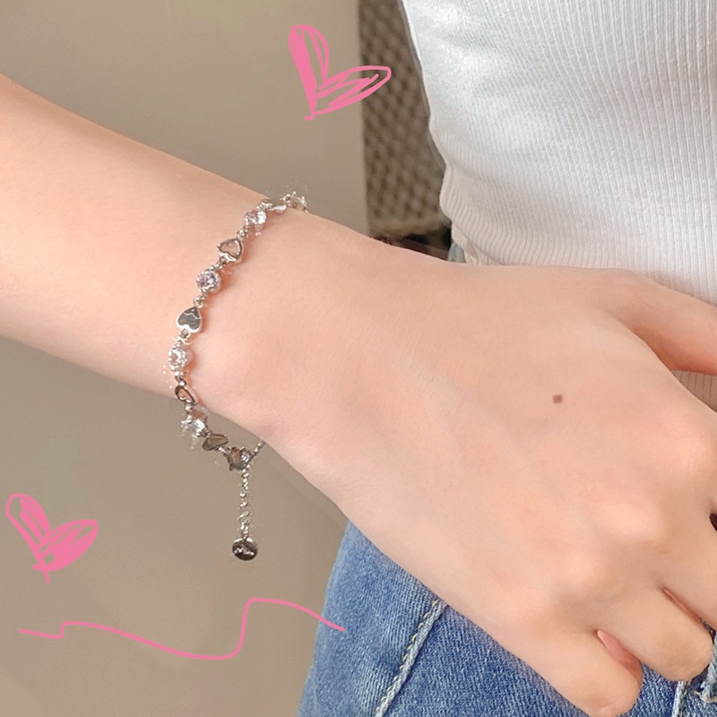 Vòng Tay Mạ Bạc 925 Đính Đá Zircon Hình Trái Tim Đơn Giản Thời Trang Mùa Hè Mới