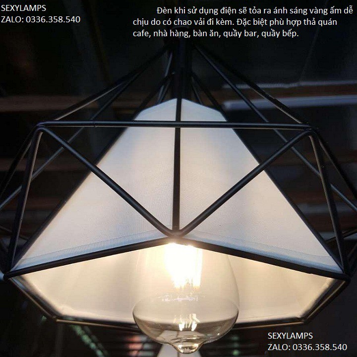 Đèn thả đơn kim cương khung sắt sơn tĩnh điện fi 380. Tặng Bóng Led Thủy Tinh