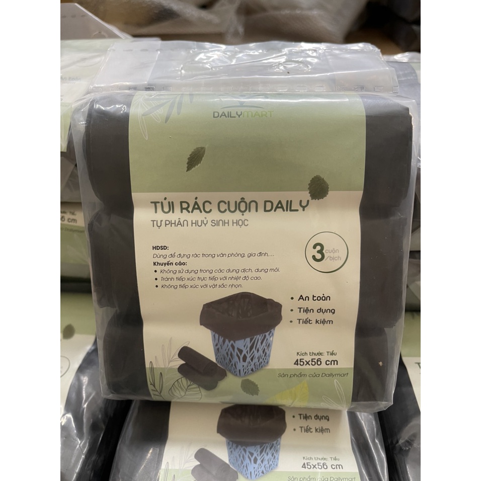 Combo 3 Cuộn Túi Rác Nilon Đen Tự Phân Hủy Không Quai Tiện Dụng Daily