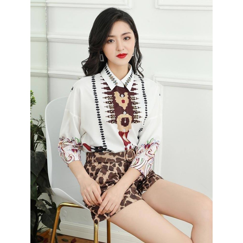 HÀNG QC - SET BỘ LỤA ÁO SƠ MI QUẦN ĐÙI DA BEO CÁ TÍNH - LCT529