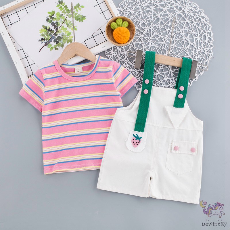 Set áo thun + quần yếm cotton đáng yêu năng động cho bé