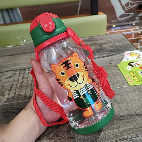 Cốc tập uống cho bé mùa hè, chai nước trẻ em bằng nhựa, chống rò rỉ Phim hoạt hình học sinh mẫu giáo cầm tay với