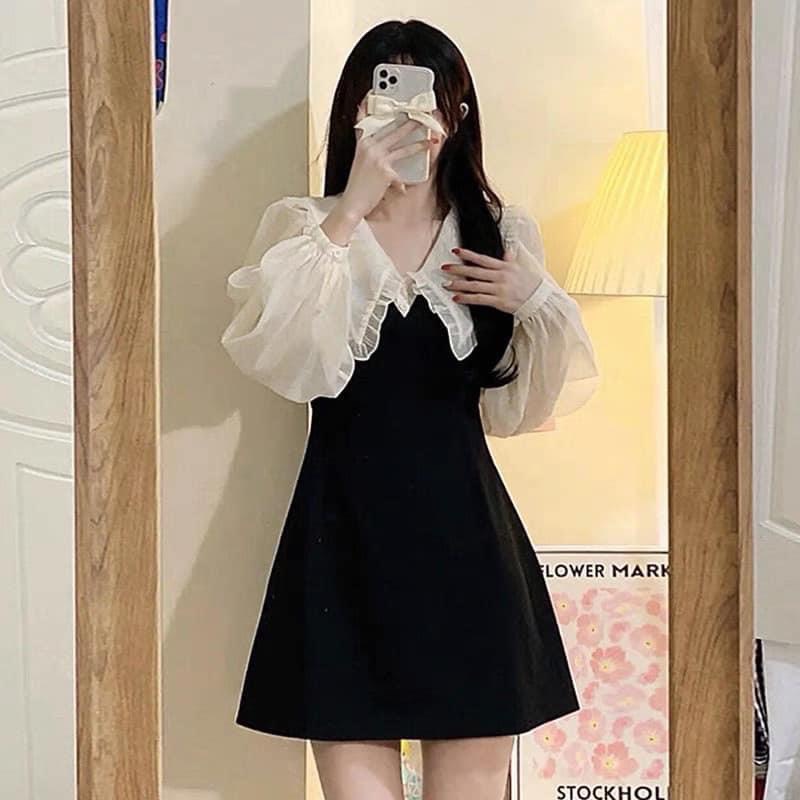 Váy Cổ Bèo Phối Tay Voan Ulzzang